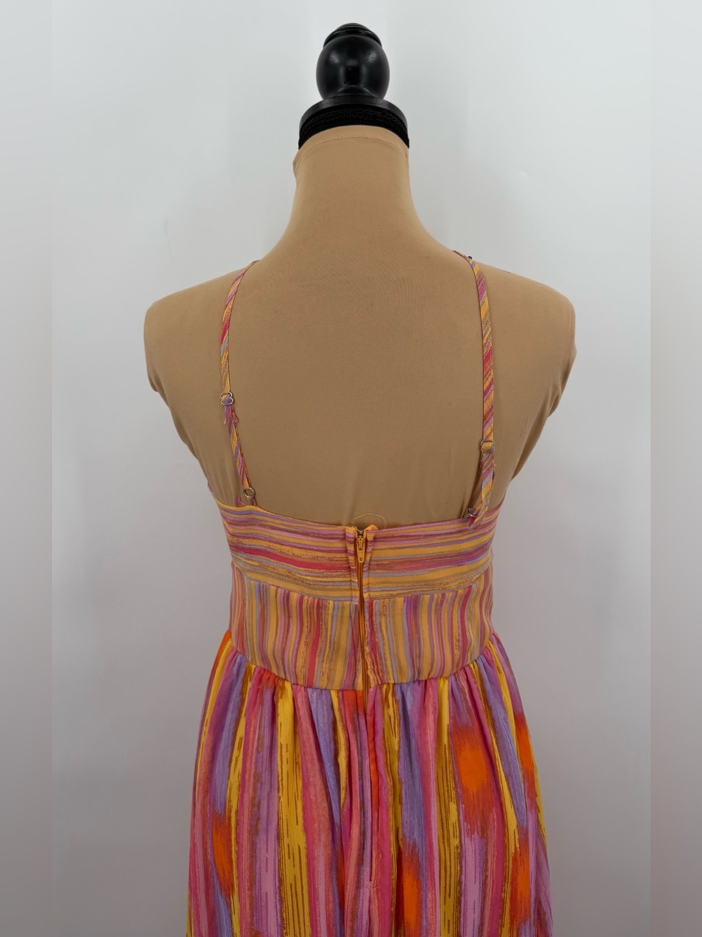 Multicolor striped halter leg slit maxi dress S resort vacation wedding guest - Picture 6 of 10